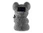 Ornement de jardin lumineux solaire koala, vue arrière avec panneau solaire et interrupteur marche/arrêt.