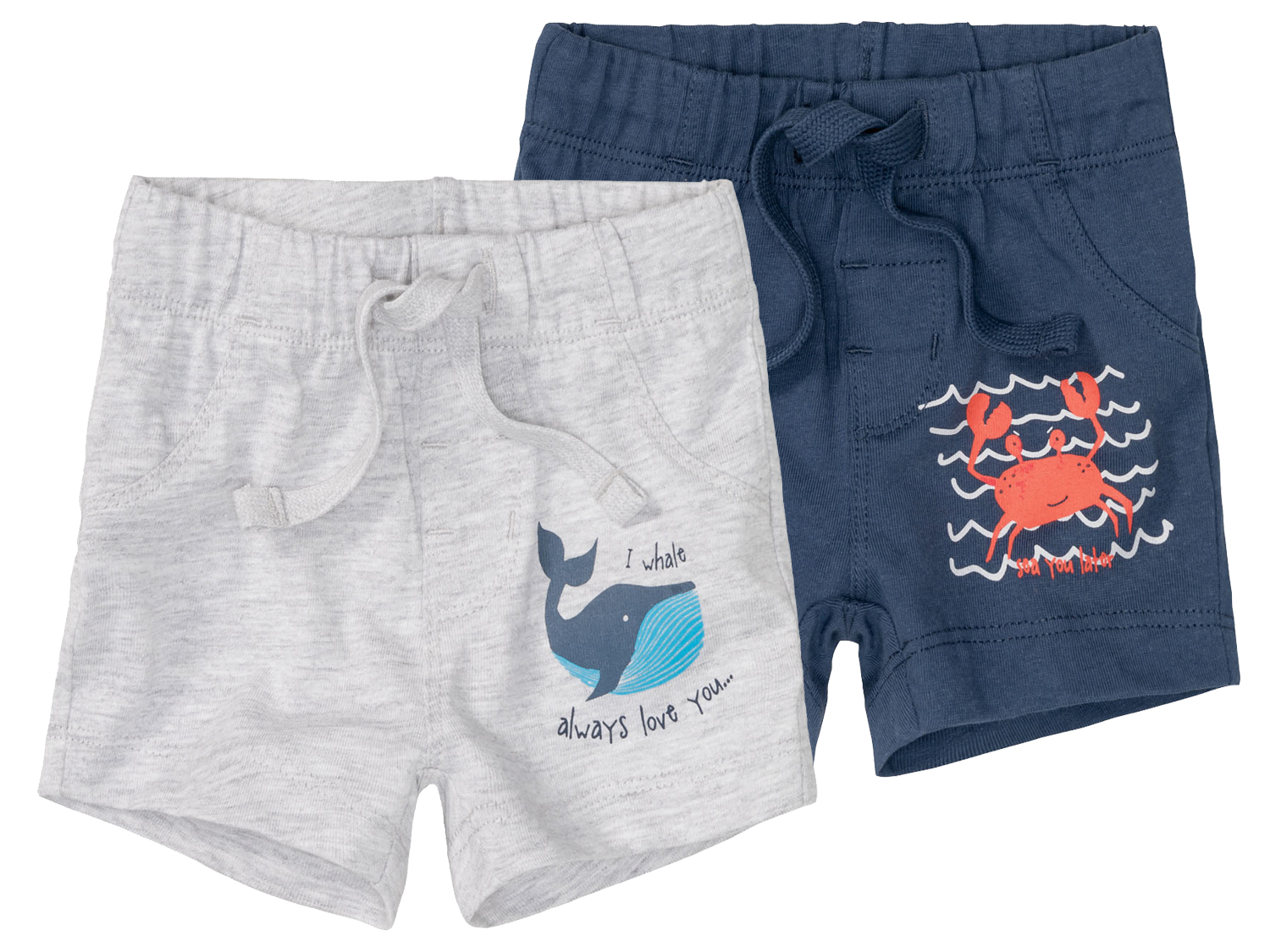 lupilu® Set de 2 shorts bébé (0-2 mois, gris/bleu marine)