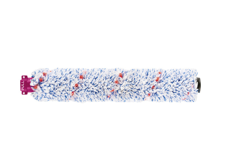 Une brosse blanche, bleue et rouge pour un aspirateur