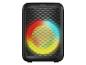 Enceinte portable noire avec éclairage LED coloré vibrant sur la grille.