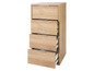 Une commode en bois avec quatre tiroirs, dont un est ouvert.