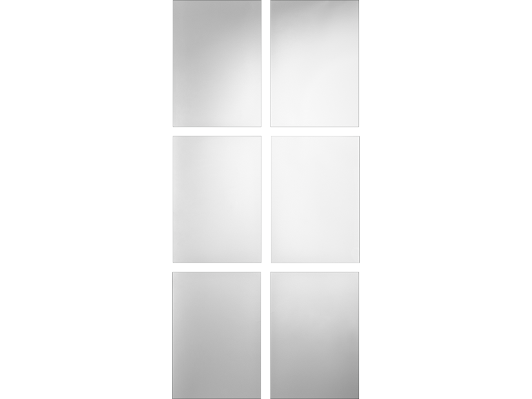 Six carrés blancs séparés par des lignes noires créent une grille.