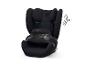 Siège auto enfant noir avec protection latérale et coussin de sécurité.