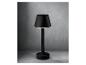 Une lampe de table noire avec un pied rond et un abat-jour conique.