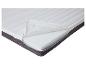 Matelas blanc avec fermeture éclair ouverte révélant la couche de mousse intérieure.