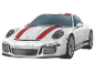 Puzzle 3D en forme de voiture de sport blanche avec des bandes rouges.