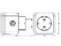 Dimensions : fiche de 84 mm de long et prise de 57x57 mm.