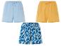 Shorts en gaze de coton : bleu clair, moutarde et imprimé bleu azur.