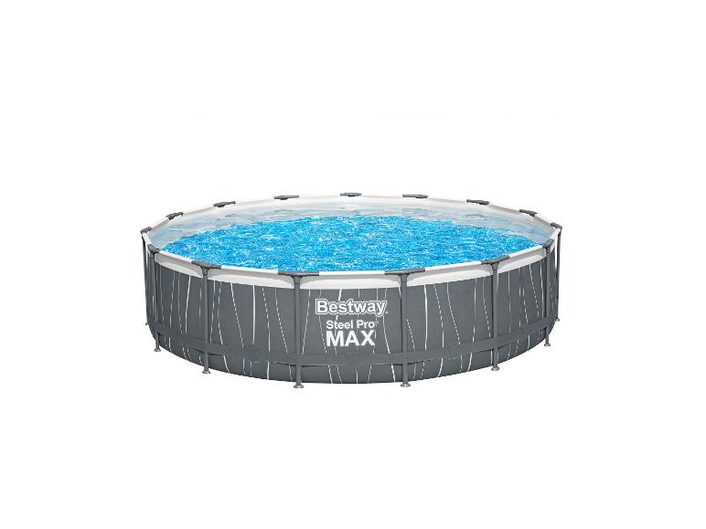 Piscine Bestway Steel Pro MAX, ronde, grise, avec eau.