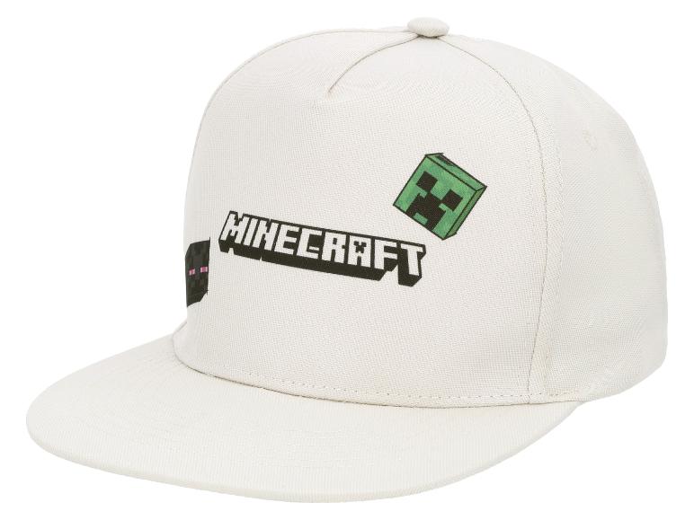 Casquette blanche avec le logo Minecraft et les personnages Creeper et Enderman.
