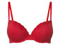 Un soutien-gorge rouge avec de la dentelle.