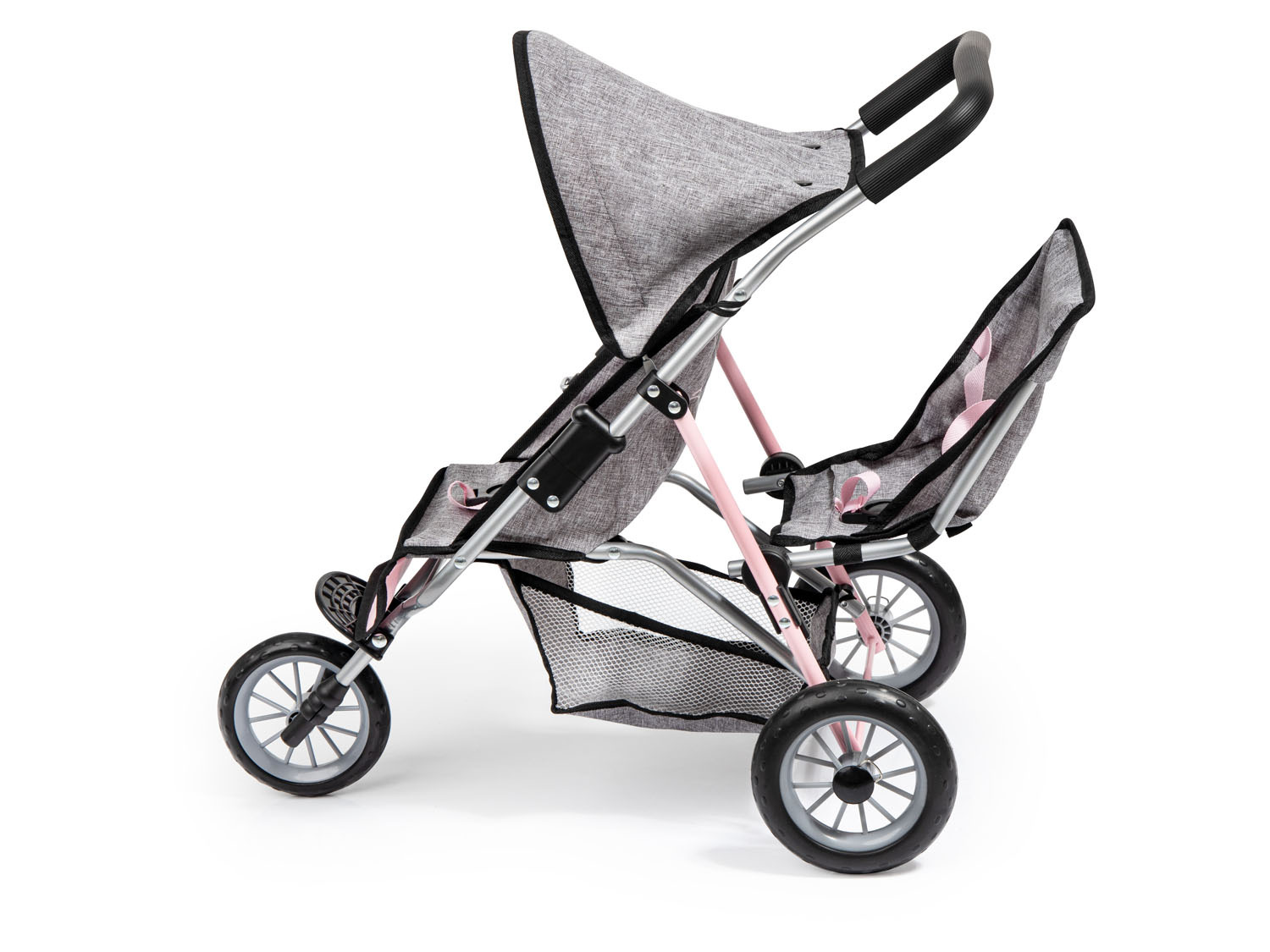 Poussette Double Pour Poupées Jusqu'à 50 Cm - Style Jogging 3 Roues, Capote, Filet à Bagages, Pour Enfants Dès 3 Ans