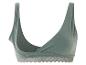 Un soutien-gorge vert avec de la dentelle en bas.