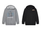 Deux sweats à capuche, un gris avec un imprimé Mandalorian et un noir avec le logo Spiderman.