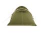Tente de camping vert olive avec des accents beiges, vue de face.