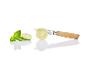 Un couteau Livarno Home avec manche en bois, une tranche de citron vert et de la menthe.