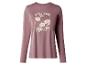 Haut de pyjama rose à manches longues pour femme avec imprimé floral et texte 'SLEEP WELL'.