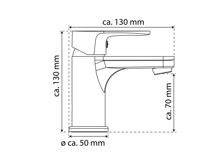 Un dessin schématique d'un robinet de lavabo avec les dimensions.