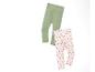 Deux leggings : un vert uni et un autre à motif papillon.