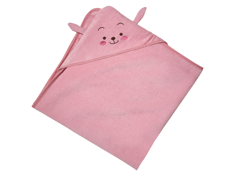 Serviette de bain rose à capuche, décorée d'un motif animal mignon.