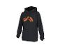 Sweat à capuche noir avec un motif orange abstrait sur le devant