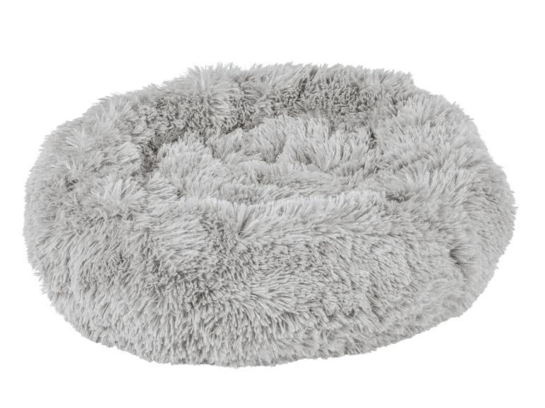 Lit rond, gris et moelleux pour animaux de compagnie