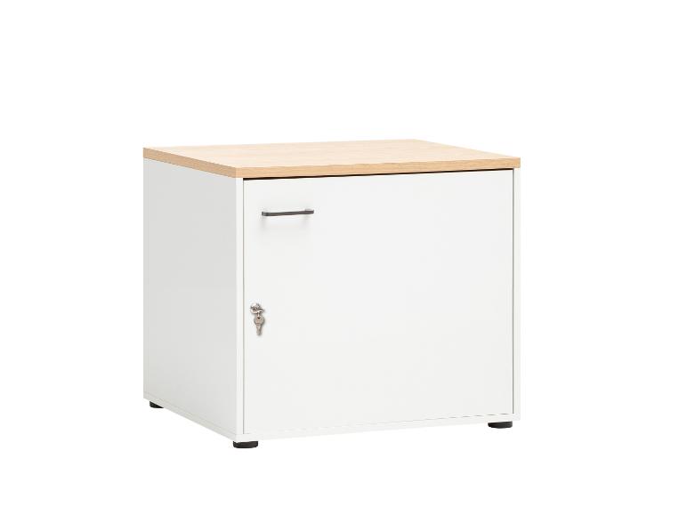 Armoire blanche verrouillable avec plateau en bois