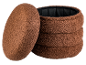 Panier de rangement texturé marron avec couvercle, ouvert pour révéler un intérieur sombre.