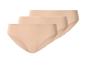 Lot de trois culottes femme beiges sans couture, disposées en diagonale.