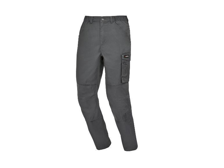 Pantalon de travail gris Parkside avec poches latérales et genoux renforcés.