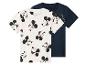 Deux t-shirts pour enfants: un blanc à motif Mickey Mouse et un bleu marine.