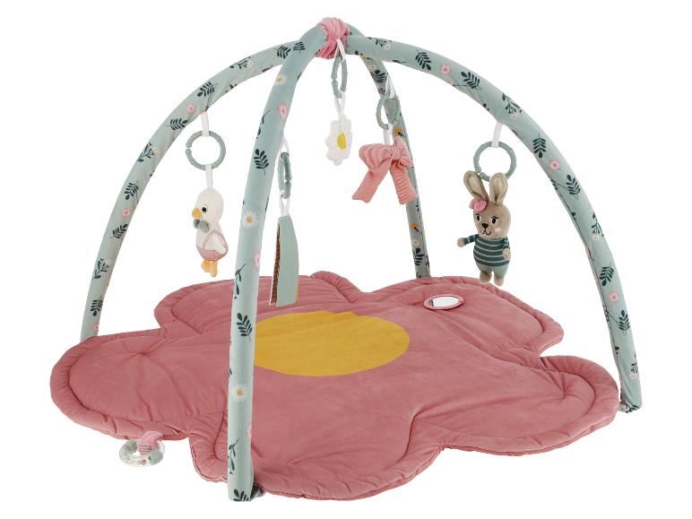 Tapis d'éveil pour bébé avec arche d'activités, motif floral et animaux en peluche
