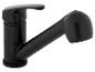 Robinet de cuisine noir mat avec bec orientable.