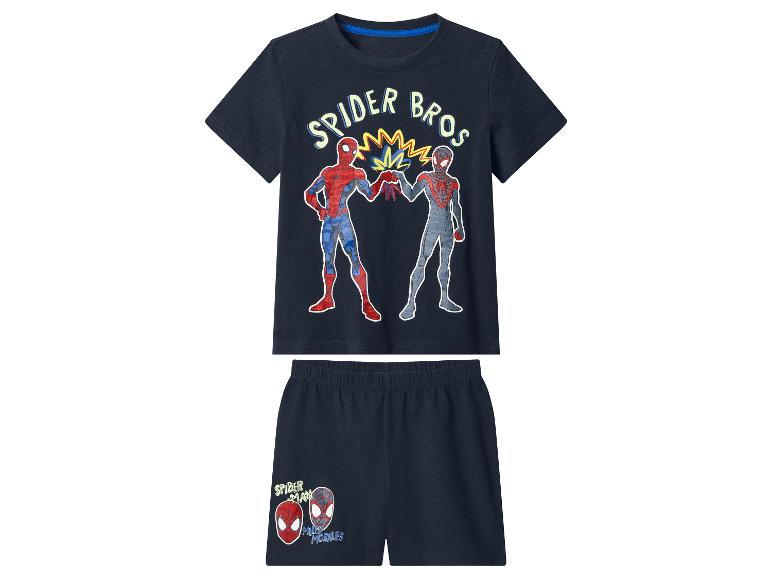 Pyjama enfant bleu marine avec imprimé 'Spider Bros' et visages de super-héros.
