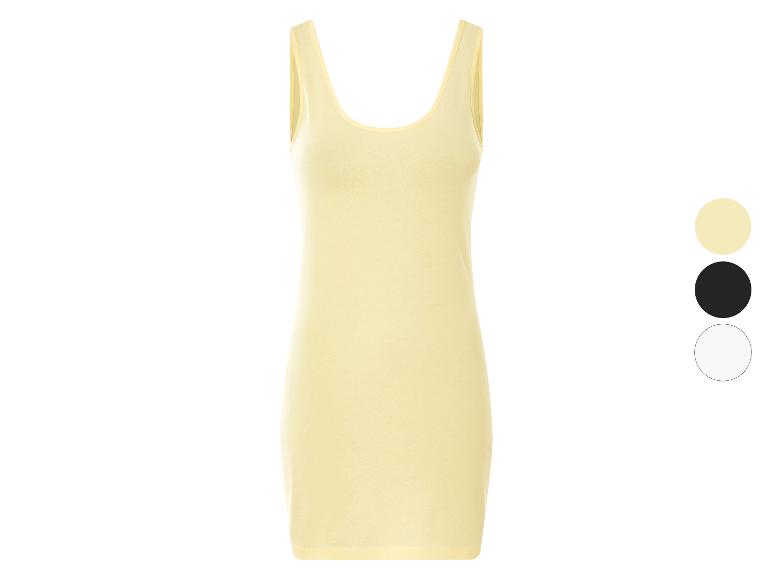 Robe chemise et débardeurs unis, disponibles en jaune pâle, noir et blanc.