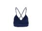 Soutien-gorge de sport bleu foncé avec bretelles croisées dans le dos.
