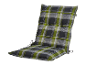 Coussin de chaise à carreaux vert et gris.