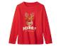 T-shirt rouge à manches longues avec un renne de Noël et le texte « MERRY CHRISTMAS ».