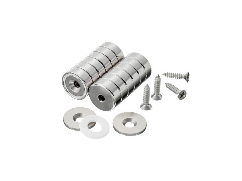 Aimants en néodyme avec vis et rondelles pour la fixation.