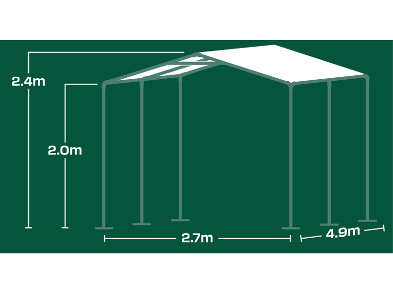 Dimensions d'un abri: hauteur 2.4m, largeur 2.7m, profondeur 4.9m.