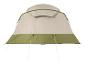 Tente de camping bicolore beige et vert olive avec haubans.