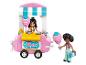 Un stand de barbe à papa LEGO Friends rose avec deux poupées.