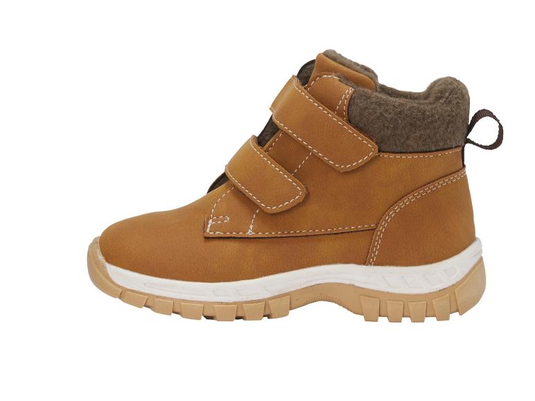 Bottes marron pour enfants avec fermetures velcro et doublure en fourrure.