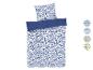 Parure de lit bleu à fleurs, motifs floraux et rayures disponibles.