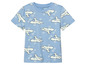 Un t-shirt bleu avec un motif d'avions.