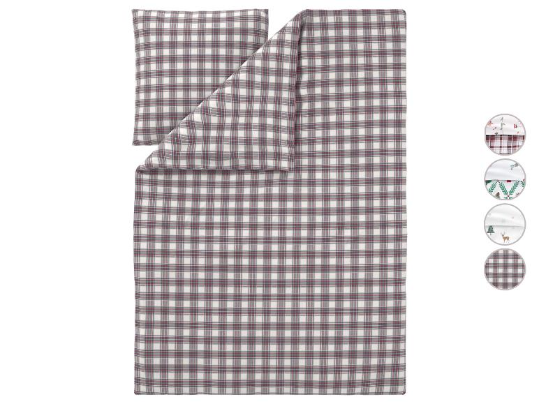 Parure de lit en flanelle CVC LIVARNO® à carreaux rouges et blancs et autres motifs saisonniers.