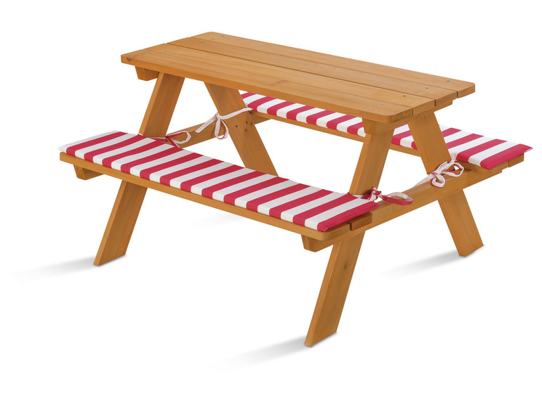 Aller en mode plein écran : LIVARNO home Table de pique-nique et bancs en bois pour enfants, coussins inclus - Image 4