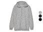 Sweat-shirt à capuche gris zippé, disponible en gris, noir et gris foncé.