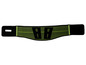 Une ceinture de soutien lombaire verte et noire avec deux points d'appui.