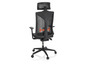 Un fauteuil de bureau noir avec un dossier en maille et un appui-tête.